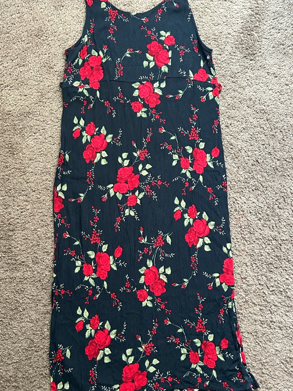 Whimsygoth Black Dress with Red Floral Print